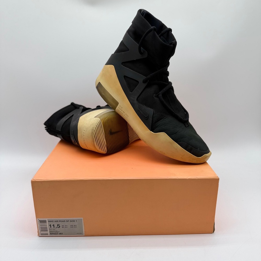Nike Mens 11.5 Air Fear of God 1 Black High Top Basketball Shoes * W/Box*